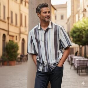 Alfani Men's Casual Striped Shirt - Black/Gray/White (SH-14)